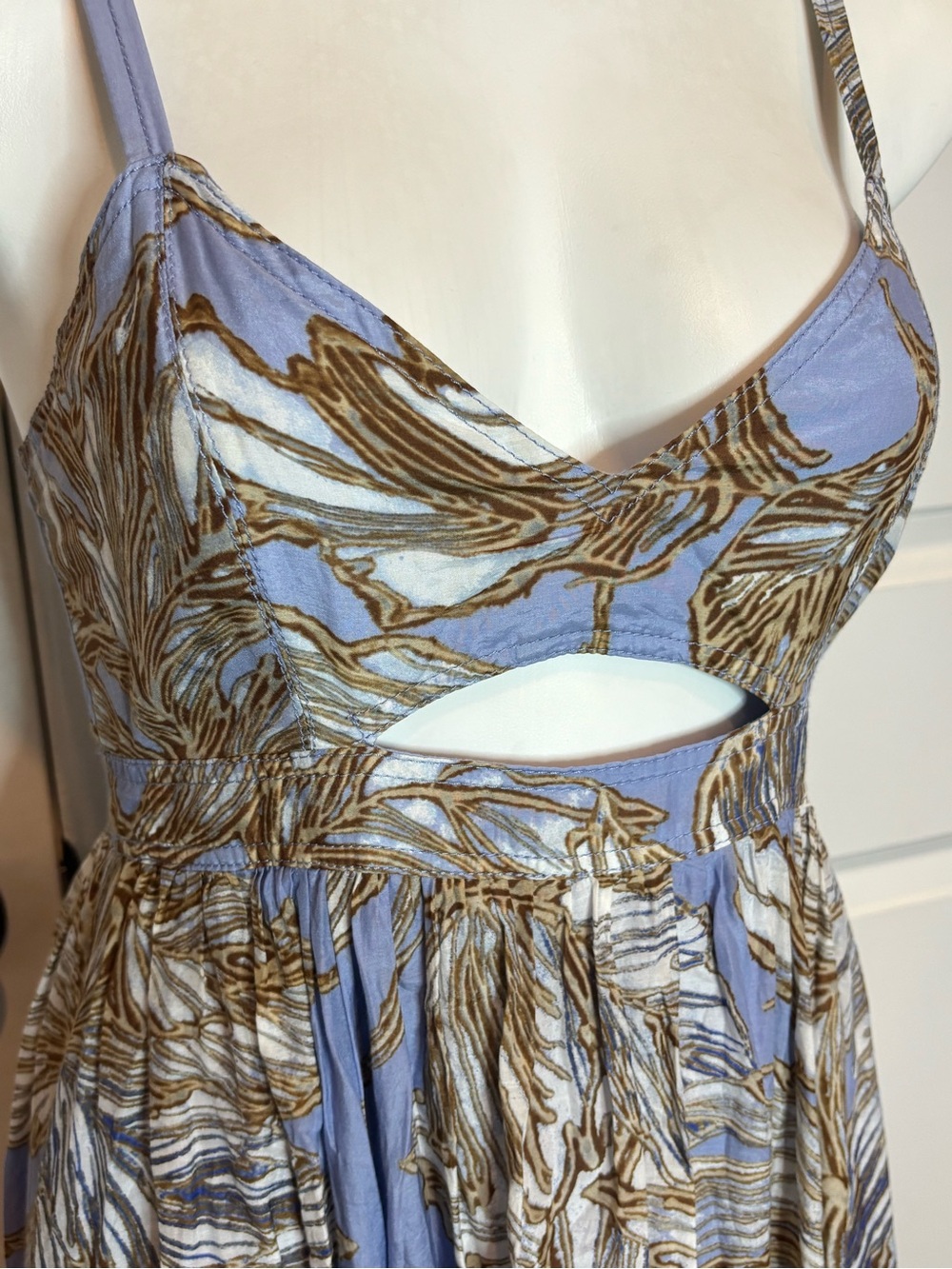 Banana Republic Isa Blue Tropical Print Waist Cut Out Cotton Silk Midi Dress 6 - Picture 4 of 14